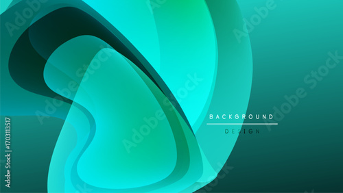 Abstract flowing shapes, teal hues dominate dark background. Modern design evokes movement, fluidity, depth. Subtle gradients create visual interest.