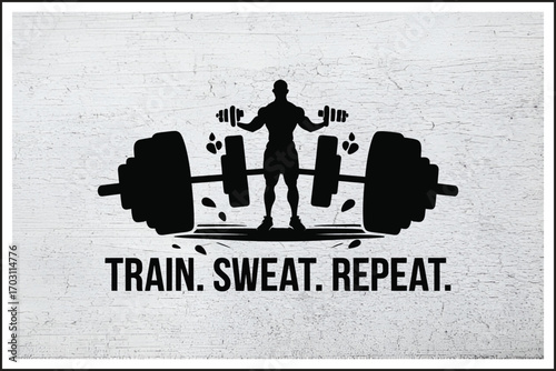 Train Sweat Repeat – Fitness Motivation,
Powerlifting Determination Artwork,
Gym Grind Black & White Design,
Strength Training Silhouette Poster