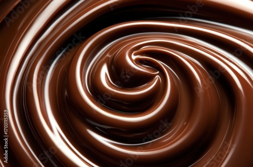 Close-up swirl chocolate rich dark brown color Chocolate. Melted top