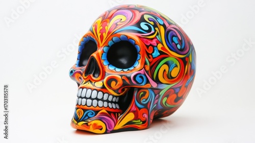 Colorful skull sculpture made ceramic has unique design Human