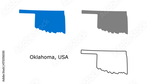 Oklahoma map set. Oklahoma USA map vector. Oklahoma silhouette blue map, gray, and outline map on white background