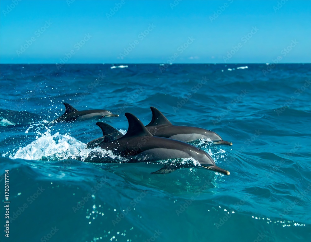 Fototapeta premium Dolphins swimming in azure ocean