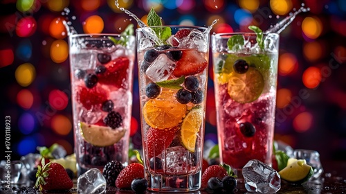 Colorful Festive Cocktail Drinks with Fresh Fruit Garnish Bar Photography