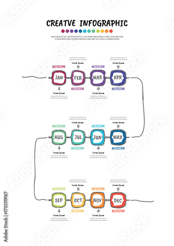 Calendar Presentation 12 months, Hand drawn  Doodle Infographic Timeline can be used for workflow, process diagram, flow chart.