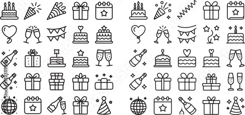 Celebration icons for parties and gifts birthday cake