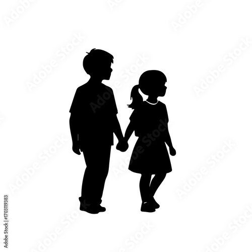 A minimal yet powerful illustration depicting the silhouettes of two children holding hands. This image uses a simple black and white style to emphasize the themes of solidarity, resilience