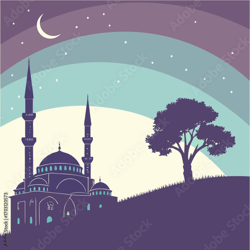 Silhouette of Mosque at Sunset 1