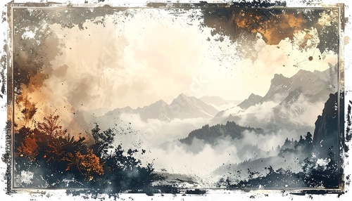 Mountain vista,  foggy,  vintage