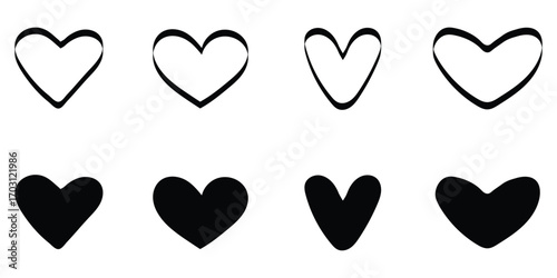 Set of heart vector icons . black heart icons. vector for romantic graphics, greeting cards, Valentines Day.