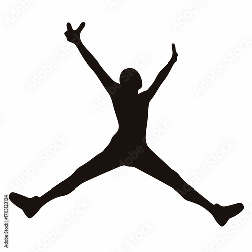 Silhouette of a person jumping or celebrating with arms and legs outstretched