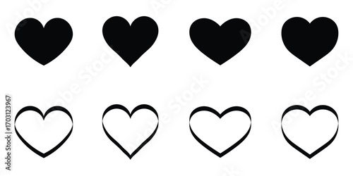 Set of heart vector icons . black heart icons. vector for romantic graphics, greeting cards, Valentines Day.