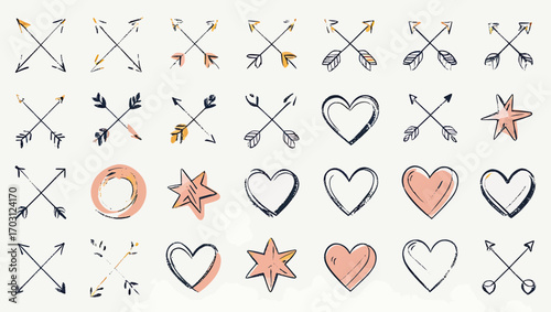 Seamless Pattern of Arrows and Hearts Vector

