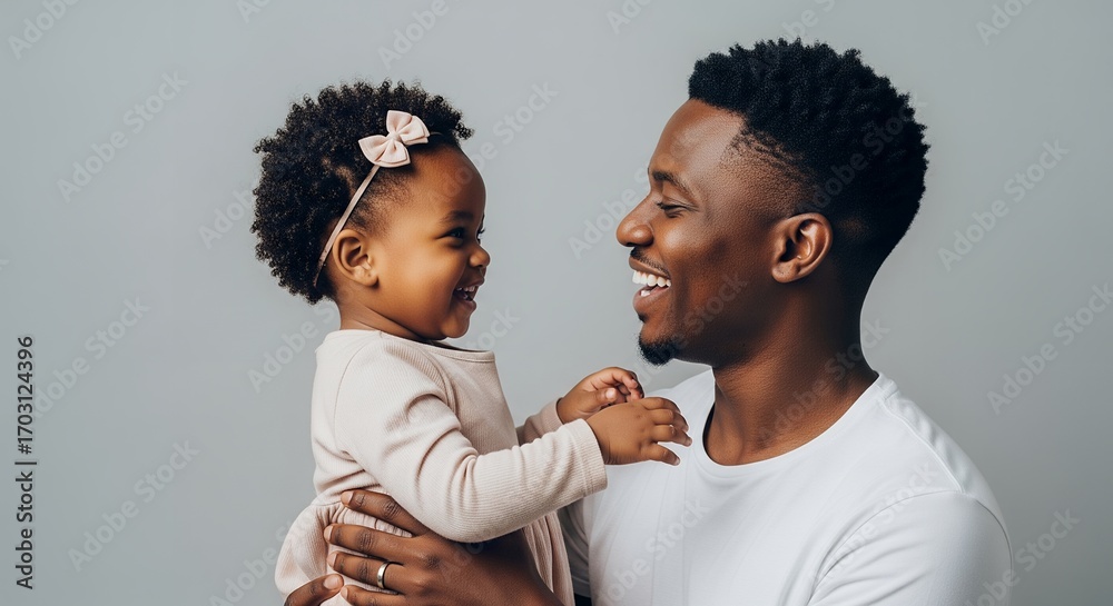 Obraz premium Happy father and baby girl, joyful family portrait, loving bond, tender moment, studio shot