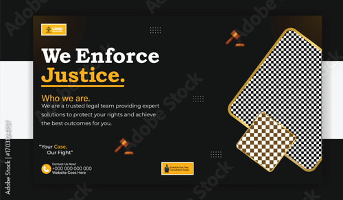 We enforce justice website banner template for legal services company