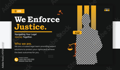 We enforce justice website banner template for legal services company