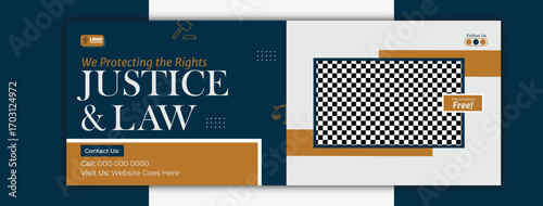 Law firm social media cover design template for justice and law service