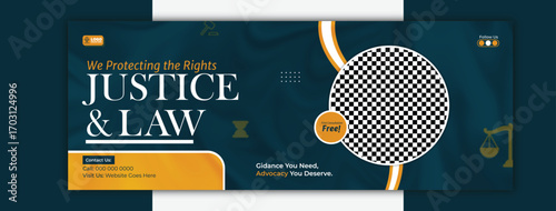 Law firm social media cover design template for justice and law service