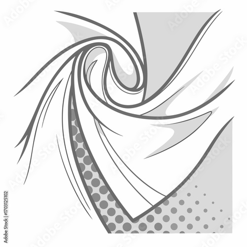 Vector art of abstract swirling vortex with halftone dots and dynamic lines, graphic illustration
