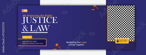 Law firm social media cover design template for justice and law service