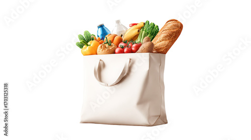 groceries in a bag isolated on transparent white background