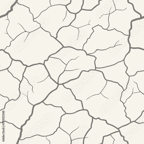 Vector art of seamless pattern of cracked earth texture with dark grey lines on a light beige background