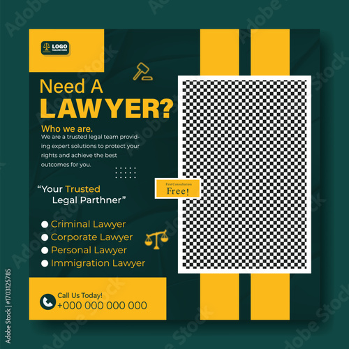 Need a lawyer promotional post for social media isolated on white background