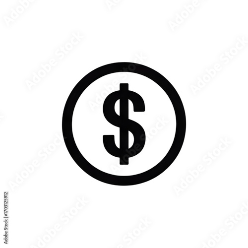 Simple black and white icon of a dollar sign in a circle