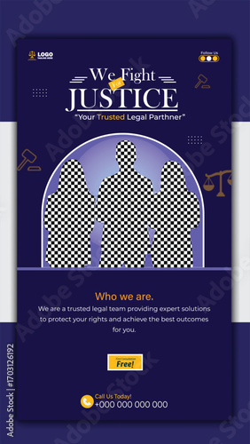 Justice and law firm social media story post template design isolated on white background