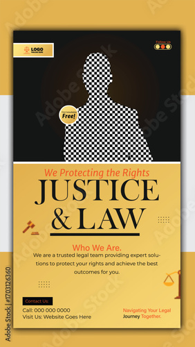 Justice and law firm social media story post template design isolated on white background