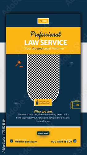 Professional law service social media story template for trust and justice