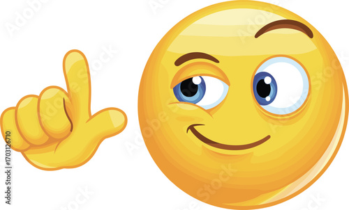 Confident emoji with raised pinky hand gesture, flat vector illustration of cool facial expression, cartoon emoticon, playful character design