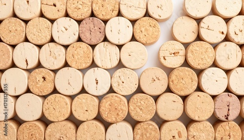 Cream Tone Flat Lay of Wine Corks on White Background