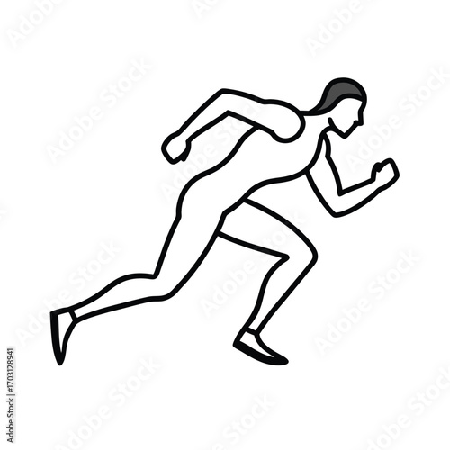 Athlete sprinter running in track field in sketch vector line art on white background