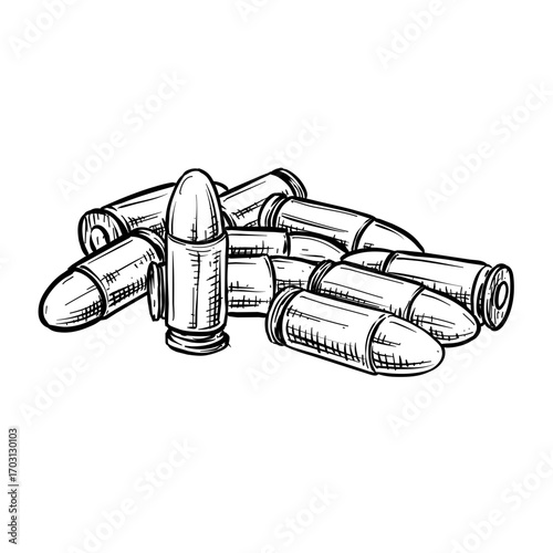 revolver bullet vector hand drawn illustration