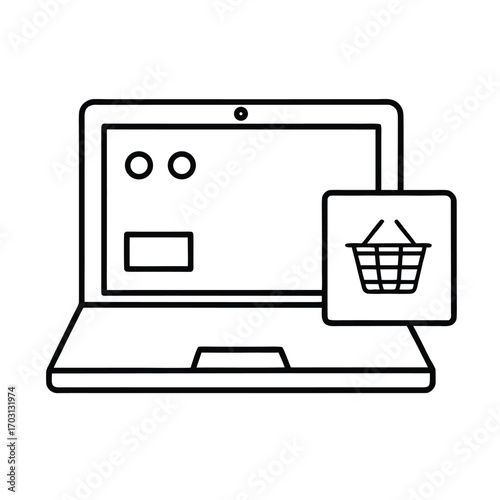 laptop screen showing design vector line art on white background