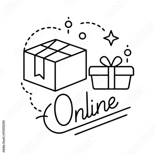 online subscription box vector line art on white background