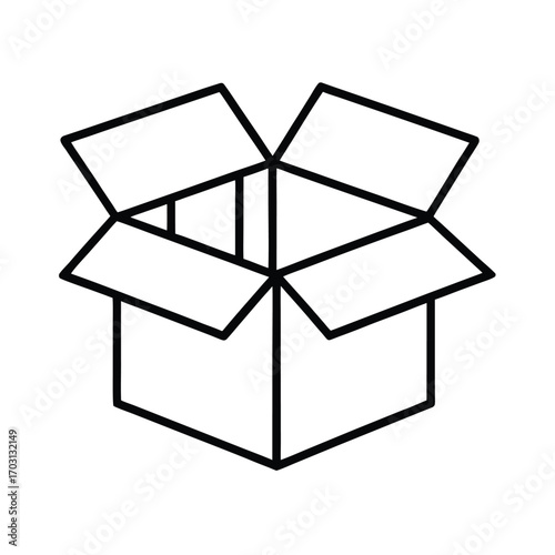 open box unboxing product vector line art on white background