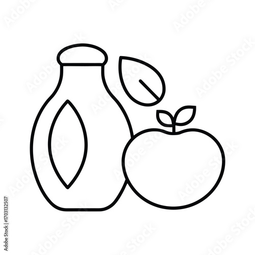 Bread milk and fruits in still life vector line art on white background
