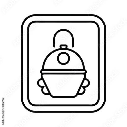 Food delivery order with meal packaging vector line art on white background