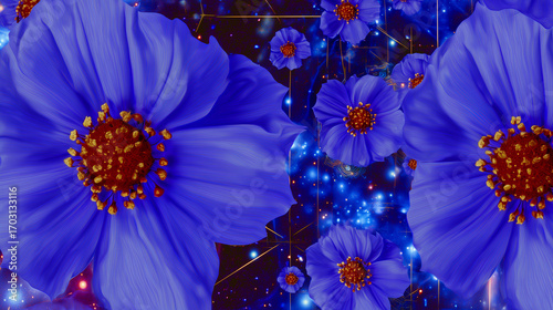Cosmic Azure Bloom — Giant Blue Cosmos Amid a Nebulous Starfield