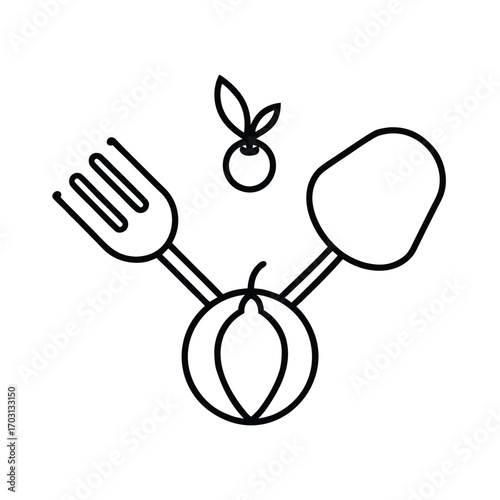 Kitchen utensils with cooking tools vector line art on white background