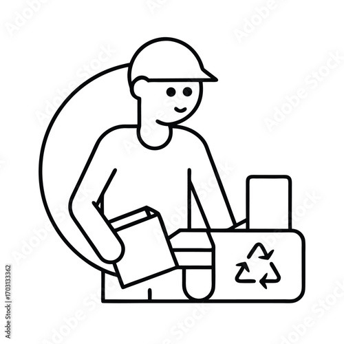 Person repairing electronic device vector line art on white background