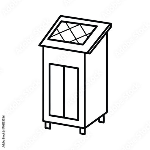 Solar powered recycling machine vector line art on white background
