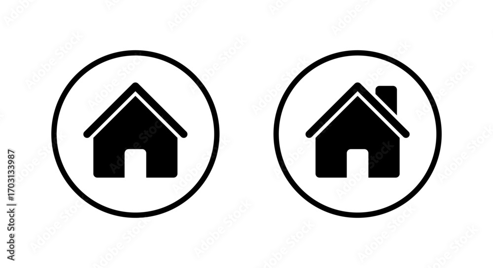 Fototapeta premium Home, homepage icon in circular outline. House, building, and real estate symbol