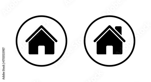 Home, homepage icon in circular outline. House, building, and real estate symbol