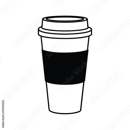 Coffee cup mockup with sleeve design vector line art on white background
