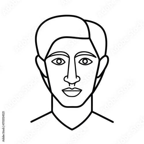 Cubist style multicolor human face vector line art on white background
