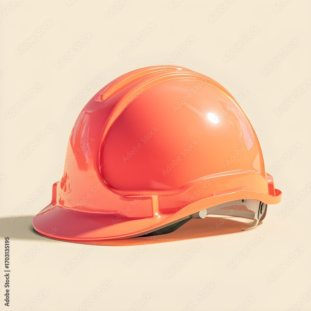 Fototapeta premium Orange hardhat shines with studio light. Safety equipment for construction. Mockup, branding, posters.