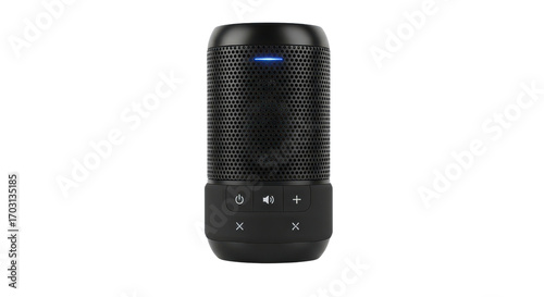 Portable black wireless bluetooth audio speaker isolated PNG with Transparent Background