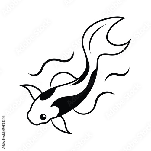 koi fish swimming in abstract flow vector line art on white background